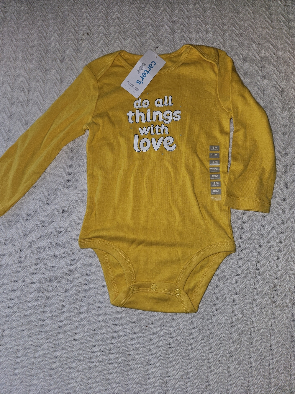 Carter's Yellow Long-Sleeve Baby One-Piece - "Do All Things With Love"